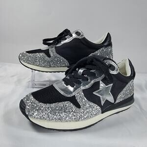 Vintage Havana Glitter Star Sneakers Womens Size 7 Black Silver Sparkle Lace Up
